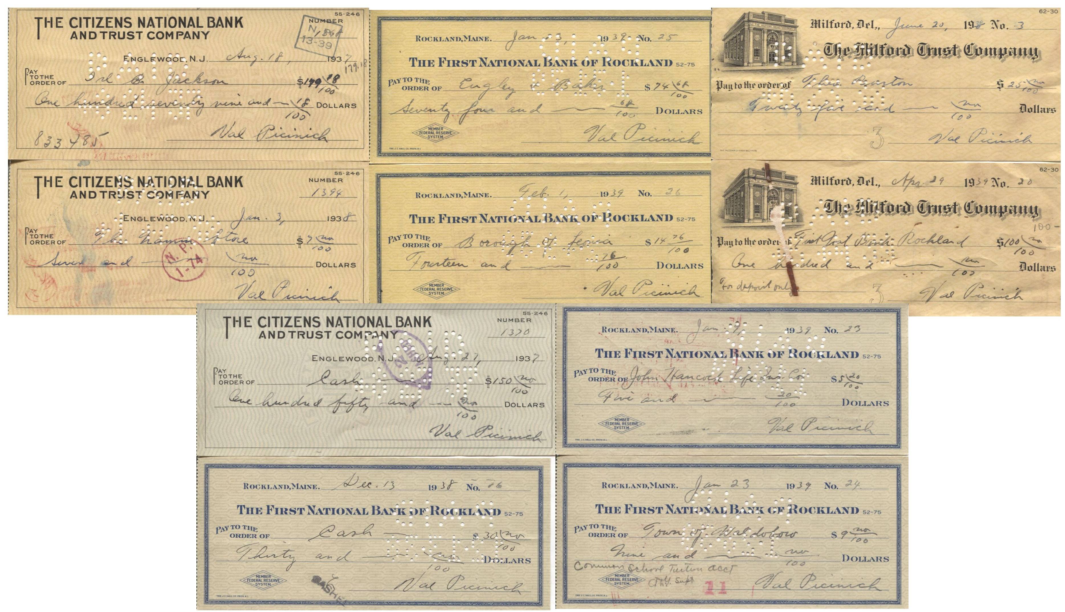 Lot Detail - Lot of 10 - Val Picinich signed checks D. 1942 A's ...