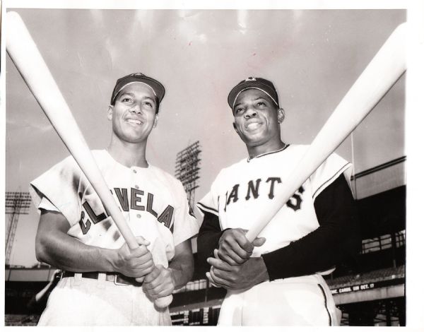 1954 World Series Bobby Avila & Willie Mays KILLER original photo