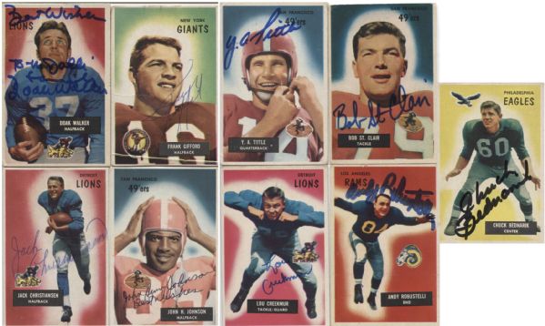 1955 Bowman Football Signed Card Lot of 9 – ALL HOFers - Deceased