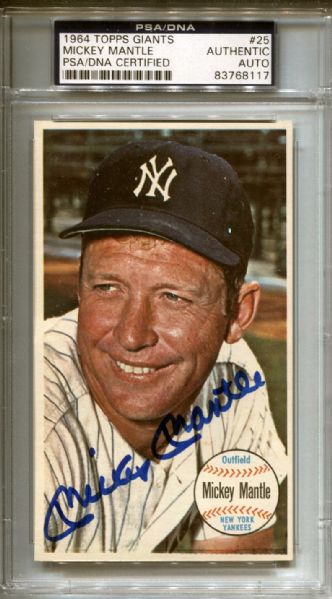 1964 Topps Giants #25 Mickey Mantle Signed Baseball Card