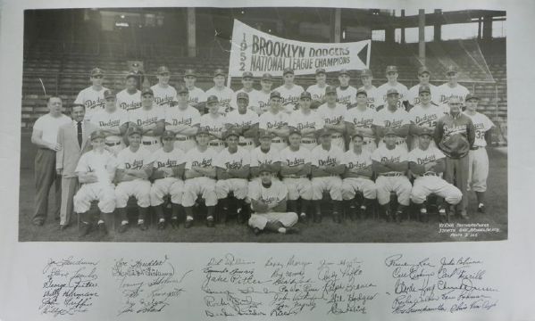 1952 Brooklyn Dodgers Oversized Photo Posing with National League Champions Banner