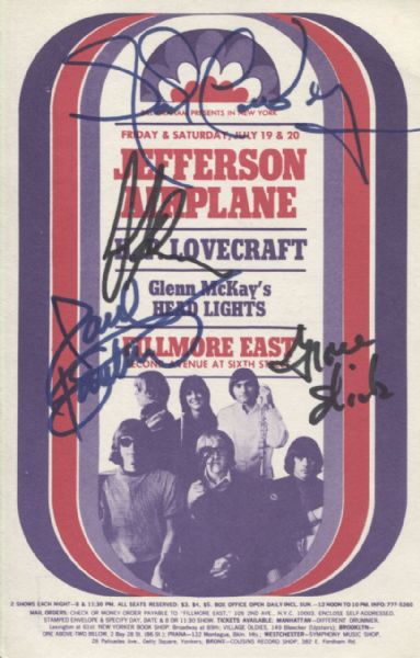 Jefferson Airplane Fillmore East Signed Concert Postcard