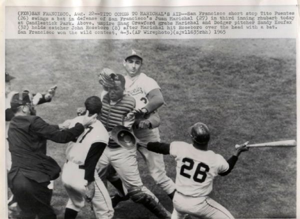 John Roseboro Juan Marichal Sandy Koufax 1965 Clubbing Incident original photo