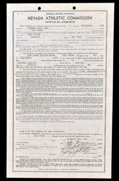 1986 Mike Tyson vs. Alfonzo Ratliff Boxing Fight Contract Signed by Each