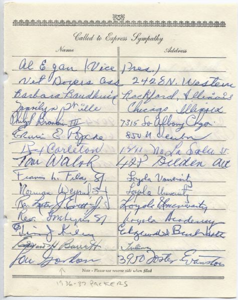 Lou Gordon Packers multi-signed 1955 Arch Ward Funeral Guest Book 