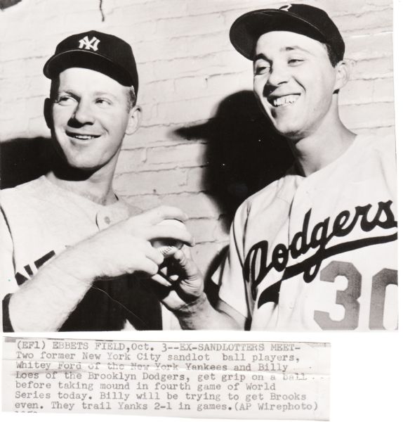 Whitey Ford & Billy Loes 1953 World Series original photo