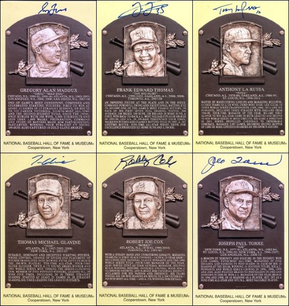 Complete Signed Group of 6 Baseball HOF Plaque Postcards for 2014