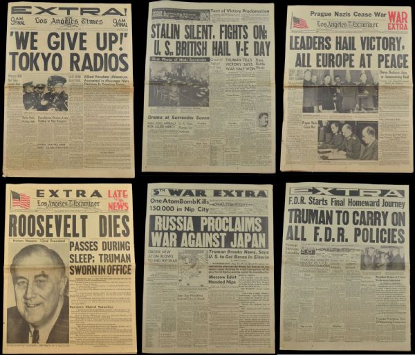 Lot of 6 Original Historical Newspapers - WWII Truman FDR