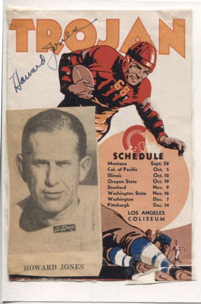 Howard Jones Signed USC Football Schedule D. 1941 College FB HOF