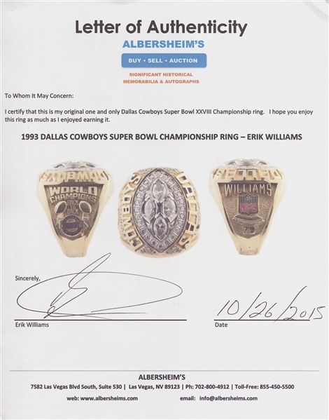 NFL 1993 Super Bowl XXVIII Dallas Cowboys Rings For Sale Color