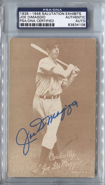 Joe DIMaggio Signed 1939-46 Salutations Exhibit Card PSA/DNA