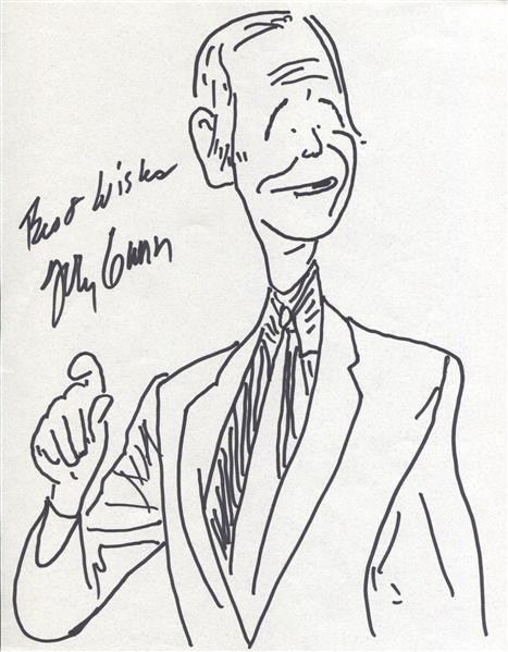 Johnny Carson Signed Hand Drawn Self Sketch