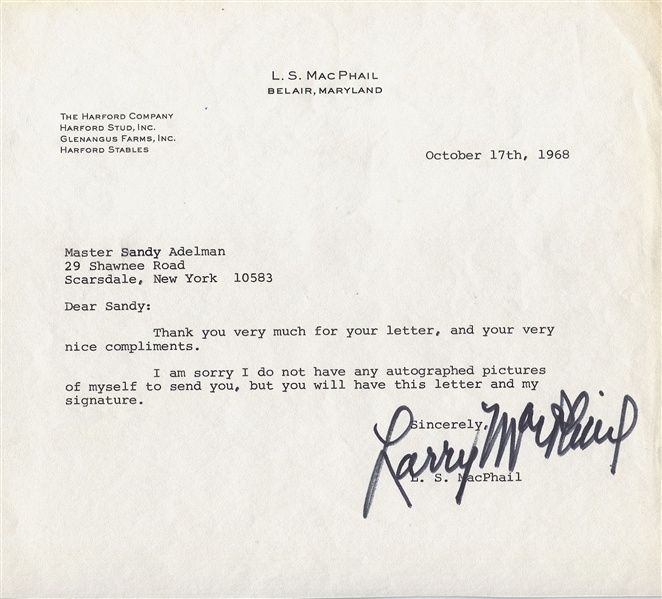 Larry MacPhail typed letter signed - Yankees Dodgers HOF