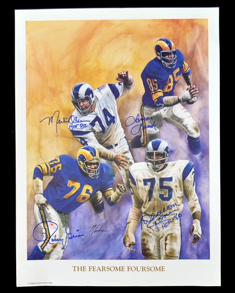 Los Angeles Rams “Fearsome Foursome” Autographed Color Litho Print