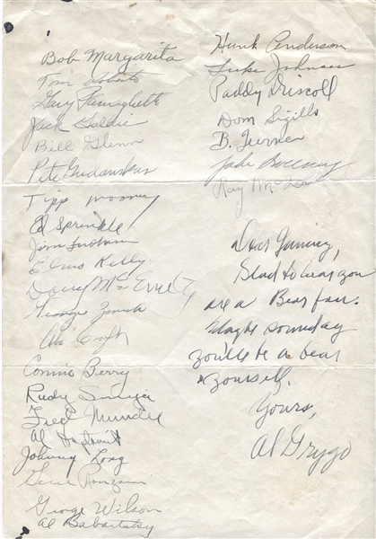 1945 Chicago Bears Team Signed Sheet with Paddy Driscoll
