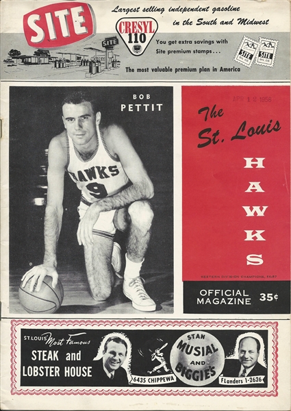 1958 St. Louis Hawks vs. Boston Celtics Game 6 NBA Championship Program