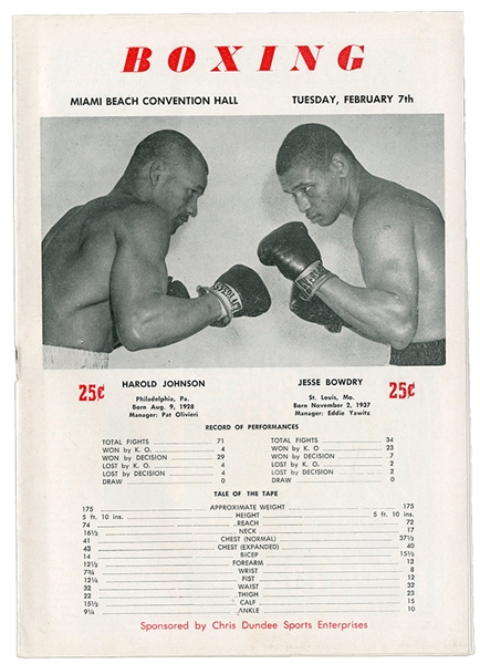 1961 Cassius Clay Vs. Jim Robinson Fight Program - 4th Fight of Clays Career