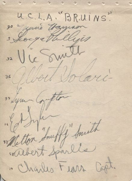 1942 UCLA Bruins football team signed album page w/ Ray Richards D.1974 Packers 1st Rose Bowl