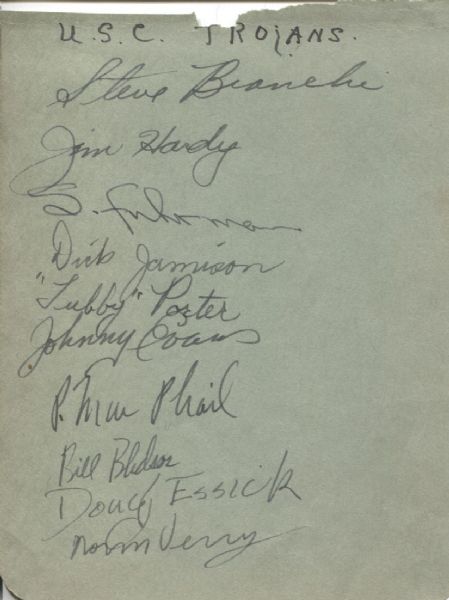 1942 USC Trojans Football team signed album page w/ Jeff Cravath D.1953