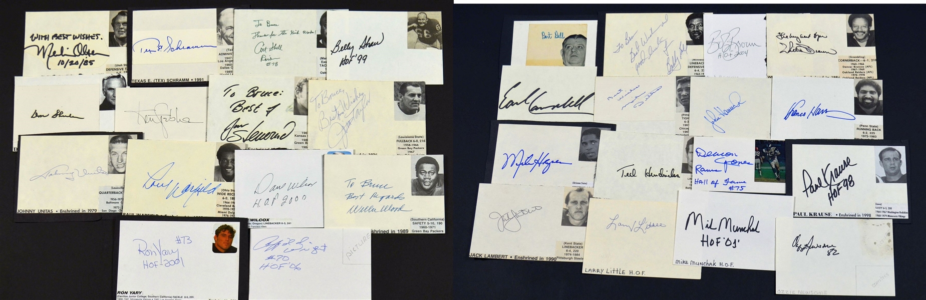 Lot of 30 Football HOF Autographs – Johnny Unitas – Bert Bell