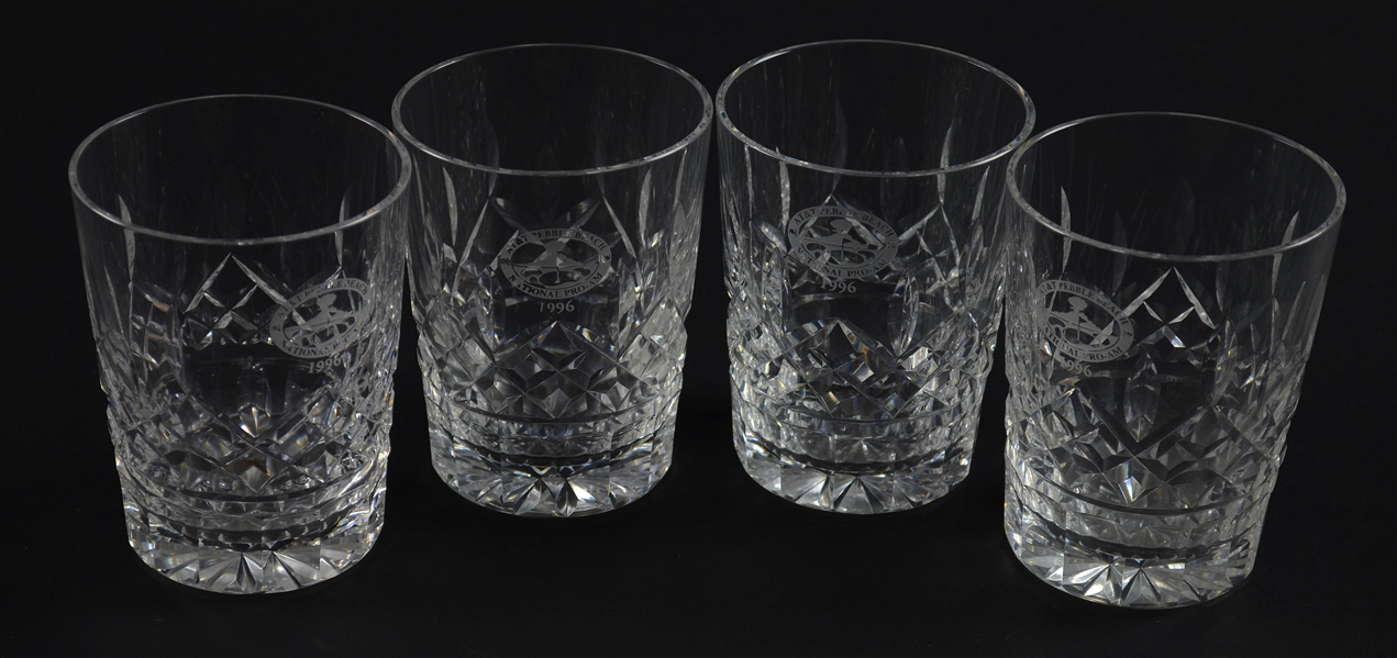 Set of 4 Pebble Beach Pro-Am Golf Tournament 1996 Waterford Crystal Double Rocks Glasses – Mark Brooks Collection