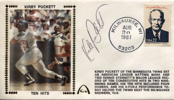  Kirby Puckett signed 1987 Gateway Postal Cover Silk Cachet