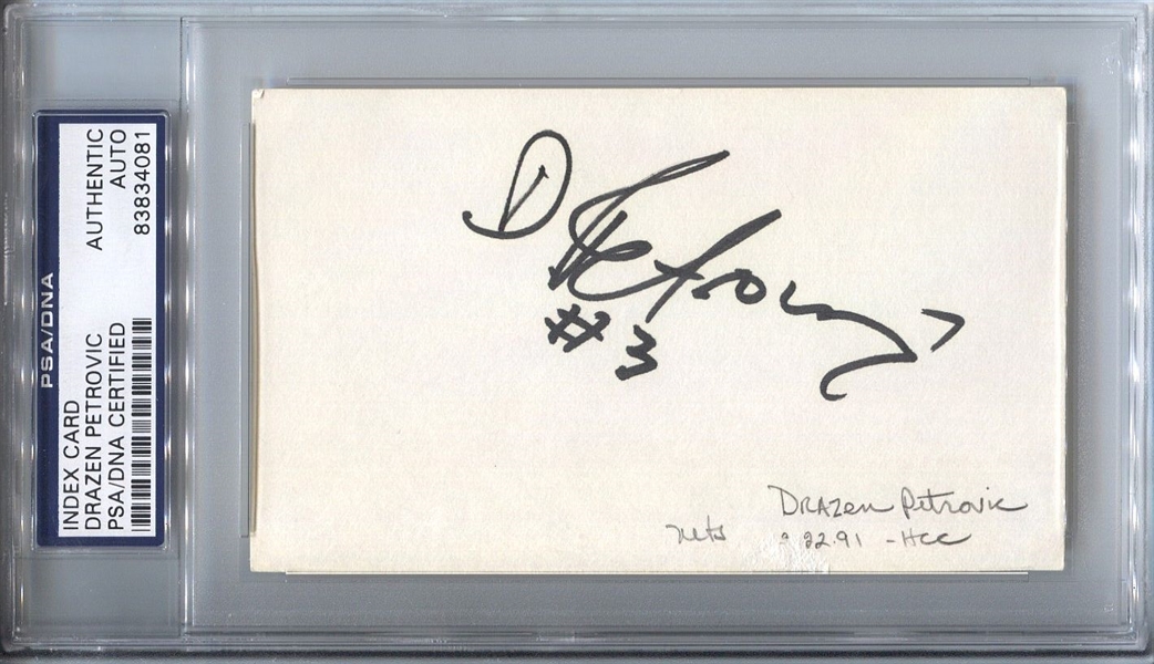 Lot Detail - Drazen Petrovic Signed 3x5 Index Card Basketball HOF