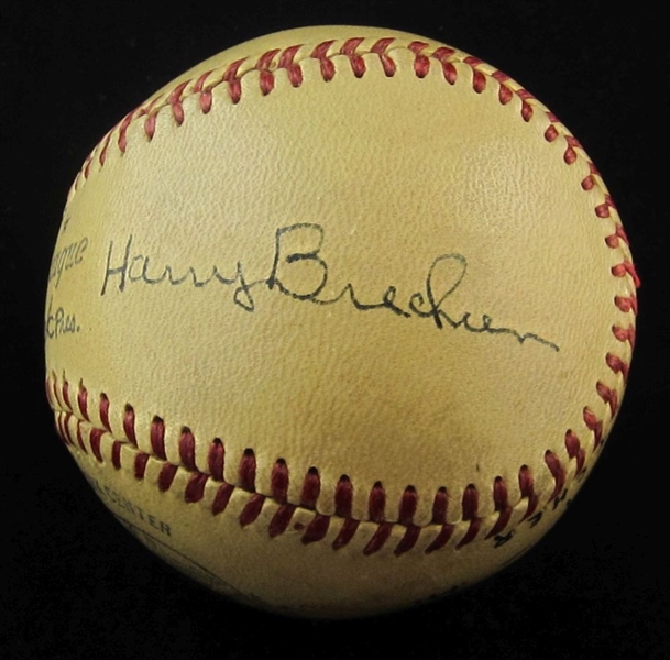 Harry Brecheen Single Signed 1948 Stat Baseball – NL Frick ball