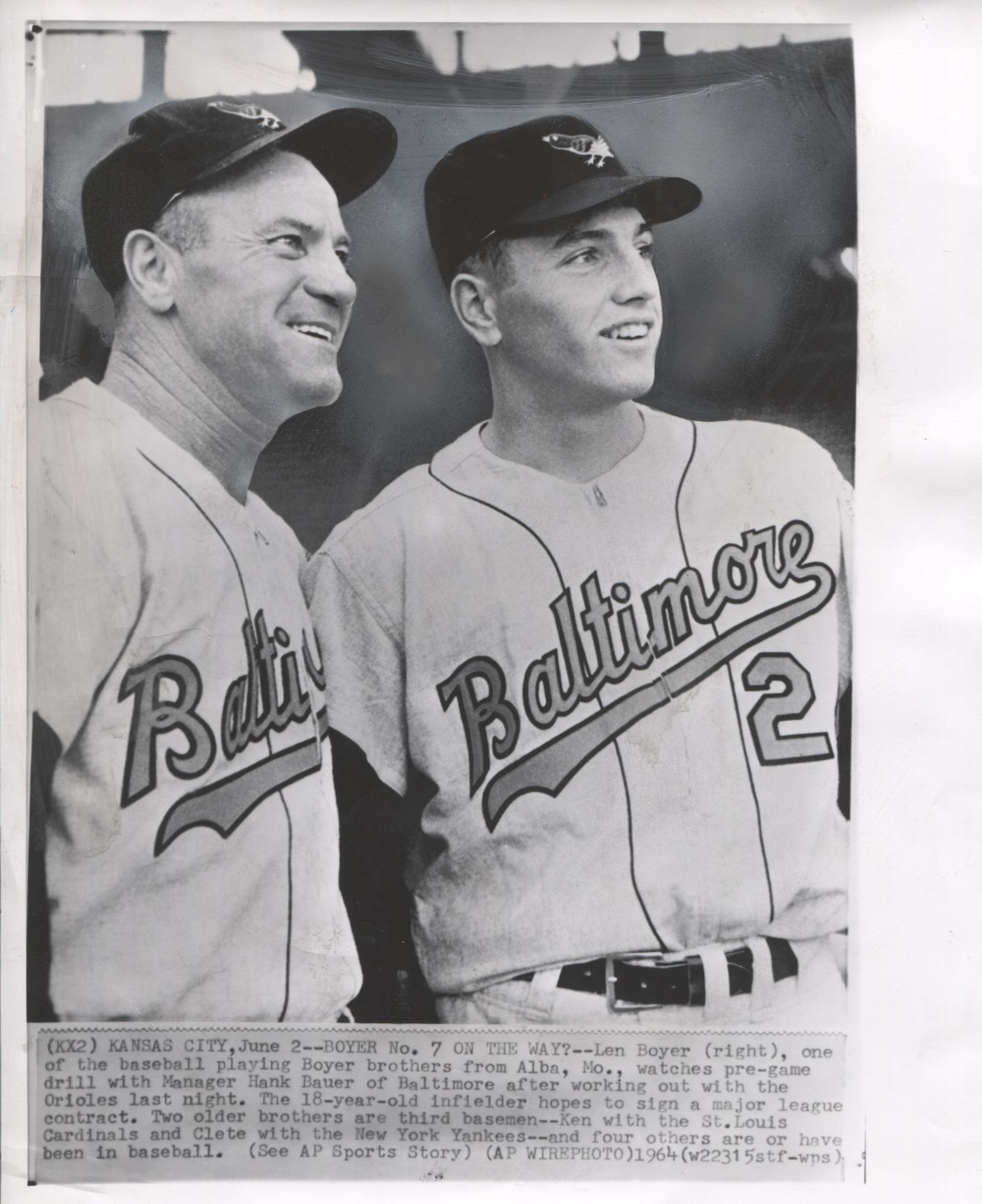 Item Detail - Hank Bauer & Len Boyer 1964 Orioles original photo