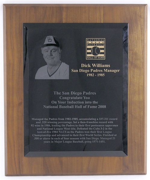 San Diego Padres Baseball Hall of Fame Award Presented to Dick Williams – Estate LOA