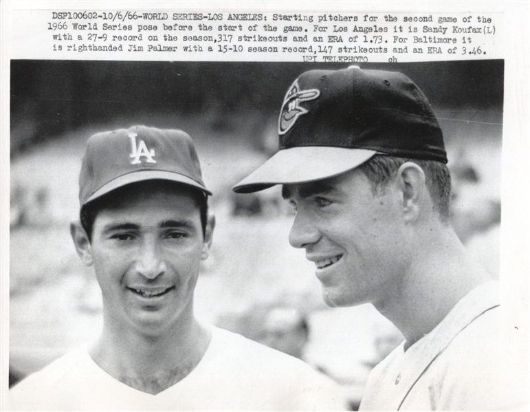 Sandy Koufax & Jim Palmer 1966 World Series original photo