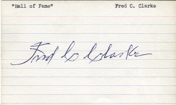 Fred Clarke signed 3x5 Index card Baseball HOF D. 1960