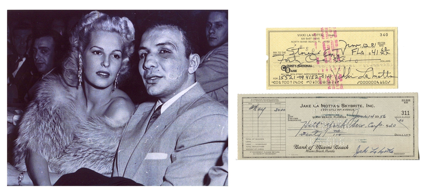 Jake LaMotta & Vikki LaMotta Signed Personal Checks with Photo