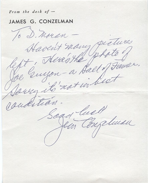 Jimmy Conzelman Signed Handwritten Note Pro Football HOFer D. 1970