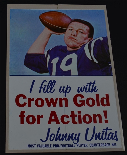 Mid 1960s Johnny Unitas Baltimore Colts Crown Gold Gasoline advertising piece