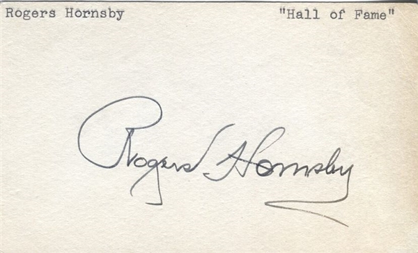 Rogers Hornsby Signed 3x5 Index card Baseball HOF D. 1963