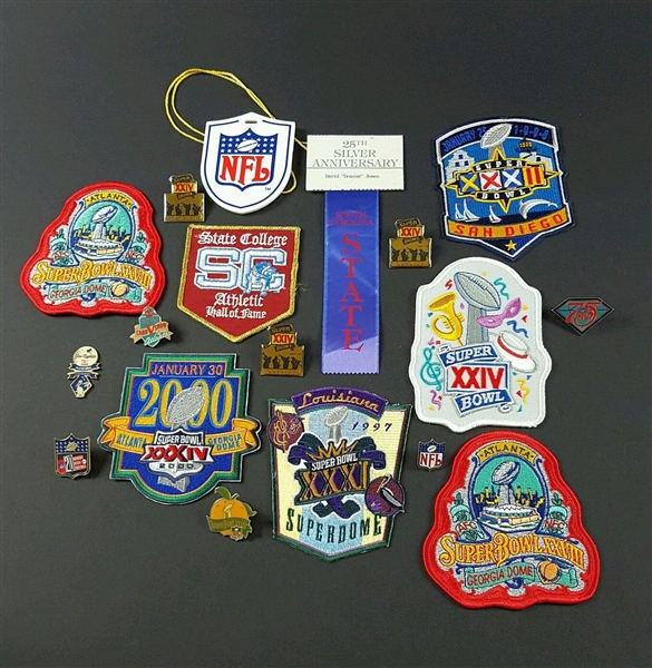 Collection of Super Bowl Patches & Football pins – Deacon Jones estate