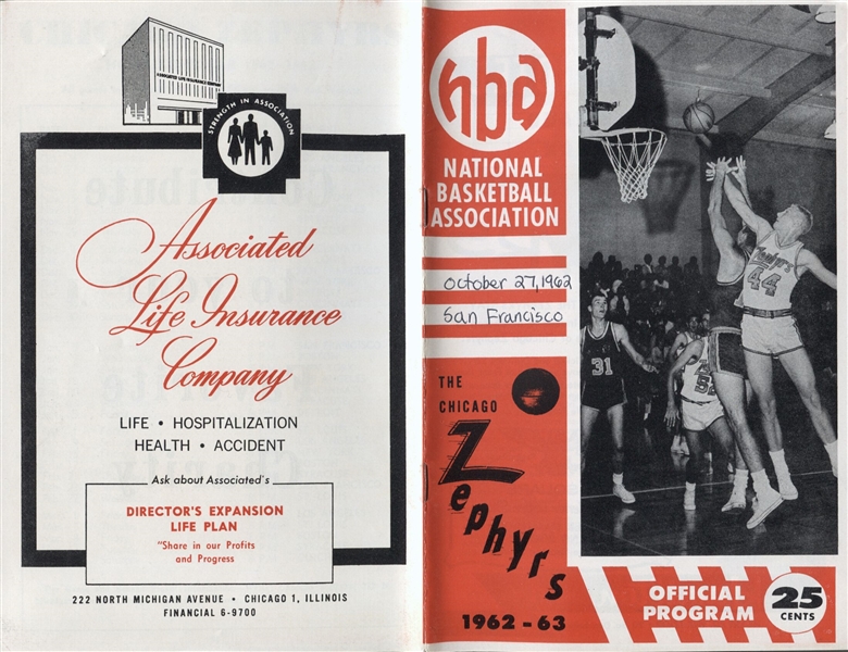 1962 Chicago Zephyrs vs. San Francisco Warriors basketball program 1 year team Wilt Chamberlain 46 points