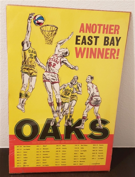 1968-69 ABA Champions Oakland Oaks Schedule Poster Broadside