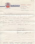 Mel Hein Pro Football Hall of Fame Signed Letter on AFL Letterhead