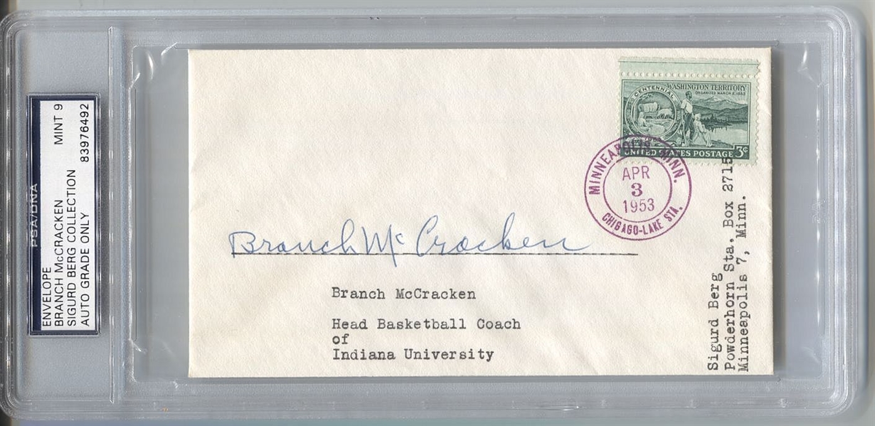 Branch McCracken Basketball HOF Indiana Coach D. 1970 Signed Envelope Postal Cover