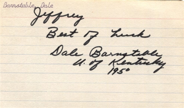 Dale Barnstable Kentucky Basketball Legend – Point Shaving Scandal Signed AUTO 3x5 Index Card