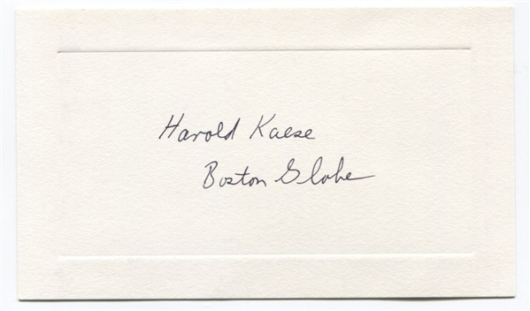 Harold Kaese Signed AUTO Presentation Card Baseball HOF Sportswriter 