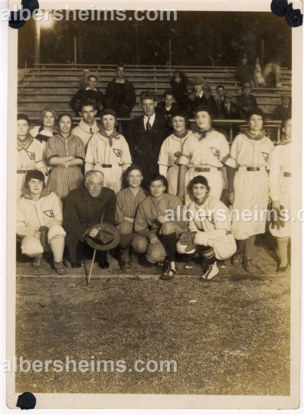 Lon Warneke Umpires & Kenesaw Mountain Landis joins Women’s Baseball Team Original 1932 Photo