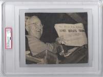 1948 Dewey Defeats Truman Press Photo of Harry Truman holding up the Chicago Daily Tribune PSA/DNA
