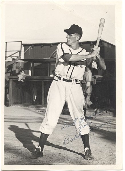 Bob Bobby Young Signed AUTO rookie photo in Cardinals uniform – 1954 Orioles D.1985