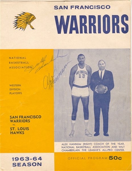 1963-64 SF Warriors Team Signed NBA Playoffs Program w/ Wilt Chamberlain & Ticket Stub