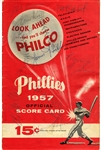 1957 Phillies vs Cubs Scorecard Program Signed AUTO by 20 Plus w/ By Byron Saam HOF