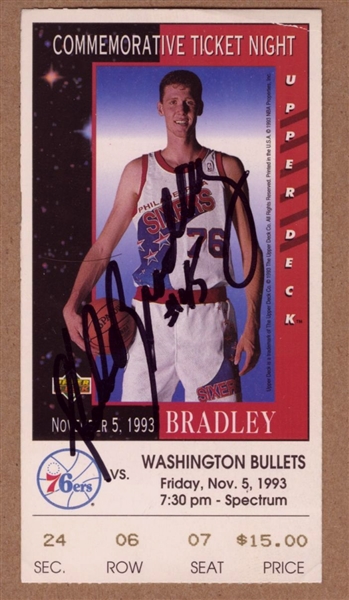 Shawn Bradley Signed AUTO NBA debut ticket stub 11/5 1993 Moses Malone Returns to 76ers vs Bullets