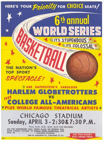 1955 College All Americans Harlem Globetrotters Basketball Advertising Handbill